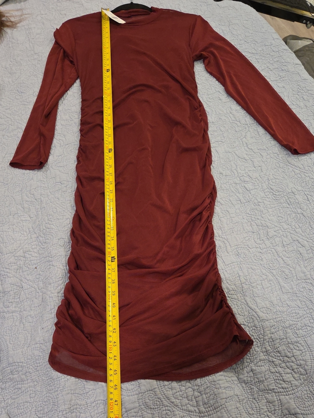 Derek Heart Burgundy Long Sleeve Sheer Ruched Midi Dress Size L, New W/tag! - Picture 9 of 10